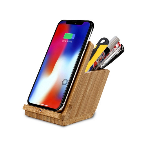 대나무 원목 펜꽂이 무선 충전 거치대 NBOW-WC04