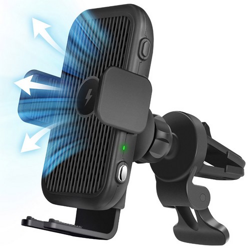 쿠팡 탐사 15W 쿨링팬 듀얼코일 차량용 고속 무선충전거치대 송풍구형 MR-CC-ZNZ10