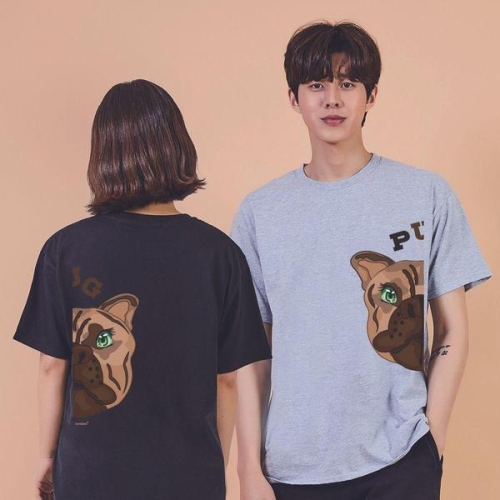 퍼그 강아지 그래픽 캐쥬얼 반팔티 W7E2CCF