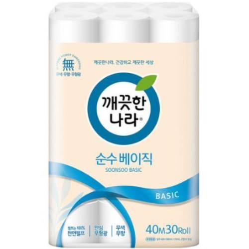 깨끗한나라 순수 베이직 40m (30롤) (1팩)_이미지