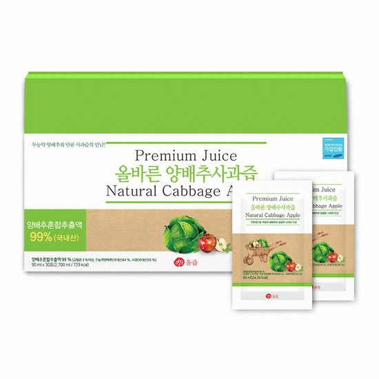 로그온커머스 올즙 올바른 양배추사과즙 90ml 30포