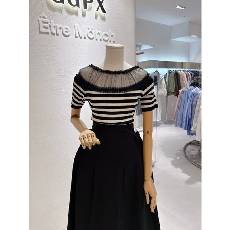 GGPX 여성 쇄골 시스루 반팔니트 Q4KP001B