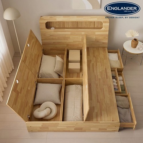 잉글랜더 러셀 템바보드 원목 4단 수납 침대 SS (독립스프링)_이미지