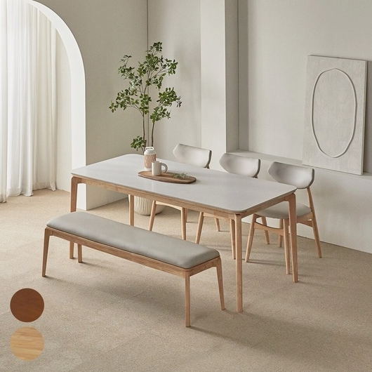 파로마 폴리니 세라믹 원목 식탁 1800 (필립B의자3개+벤치1개)