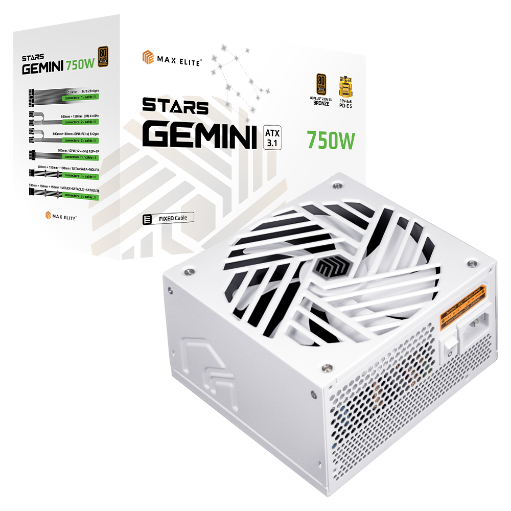 맥스엘리트 STARS GEMINI 750W 80PLUS브론즈 ATX3.1 화이트이미지입니다. 누르면 해당 게시물로 새창이동합니다.