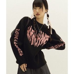 �� ��(BORN) CHAMPS ��Ʈ Ʈ���̹� �ΰ� ��Ʈ B23FT16BK HEART TRIBAL LOGO KNITWEAR