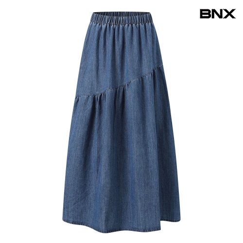 BNX 플레어 허리 밴딩 데님 롱 스커트 BX3SK002L0_이미지