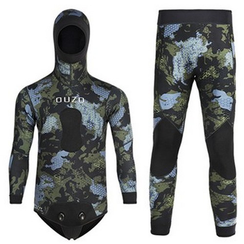 OUZO 남성 3mm 후드 ?슈트 투피스 카모플라쥬 그린 상하의형