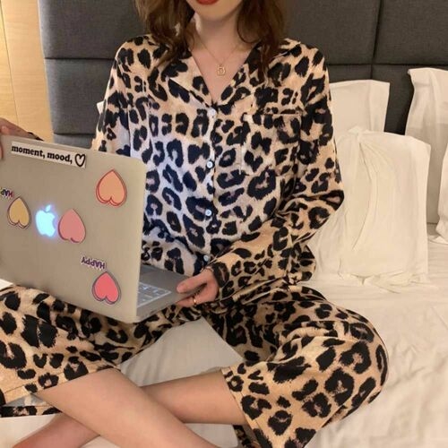 여성 슬립 웨어 호피 무늬 잠옷 투피스 호캉스 파티룩 WAC5513