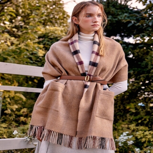 닥스 브라운 체크 캐시미어100% 양면 숄_DBMU5F833W2_이미지