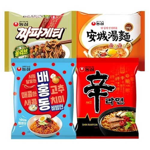 신라면5개 + 안성탕면5개 + 짜파게티5개 + 배홍동비빔면4개