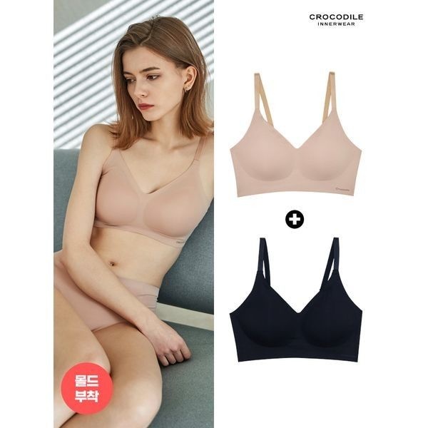 패션그룹형지 크로커다일 이너웨어 이너웨어뉴 라이크라 쉘론 몰드부착 스트랍 감탄브라 11 베이지블랙 157828