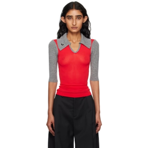 코스타디노브 여성 레드 그레이 라리사 니트 폴로 셔츠 252985F108000