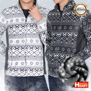 이지바이 스노우캐치 남성 눈꽃 패턴 겨울 기모 플리스 집업 자켓 M4WJ17_이미지