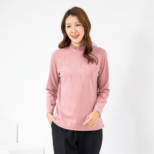 모슬린 엄마옷 프릴 반폴라 겉기모 긴팔티셔츠 5RTY12185 중년여성/50대/60대/70대/마담/빅사이즈/할머니옷/여자_이미지