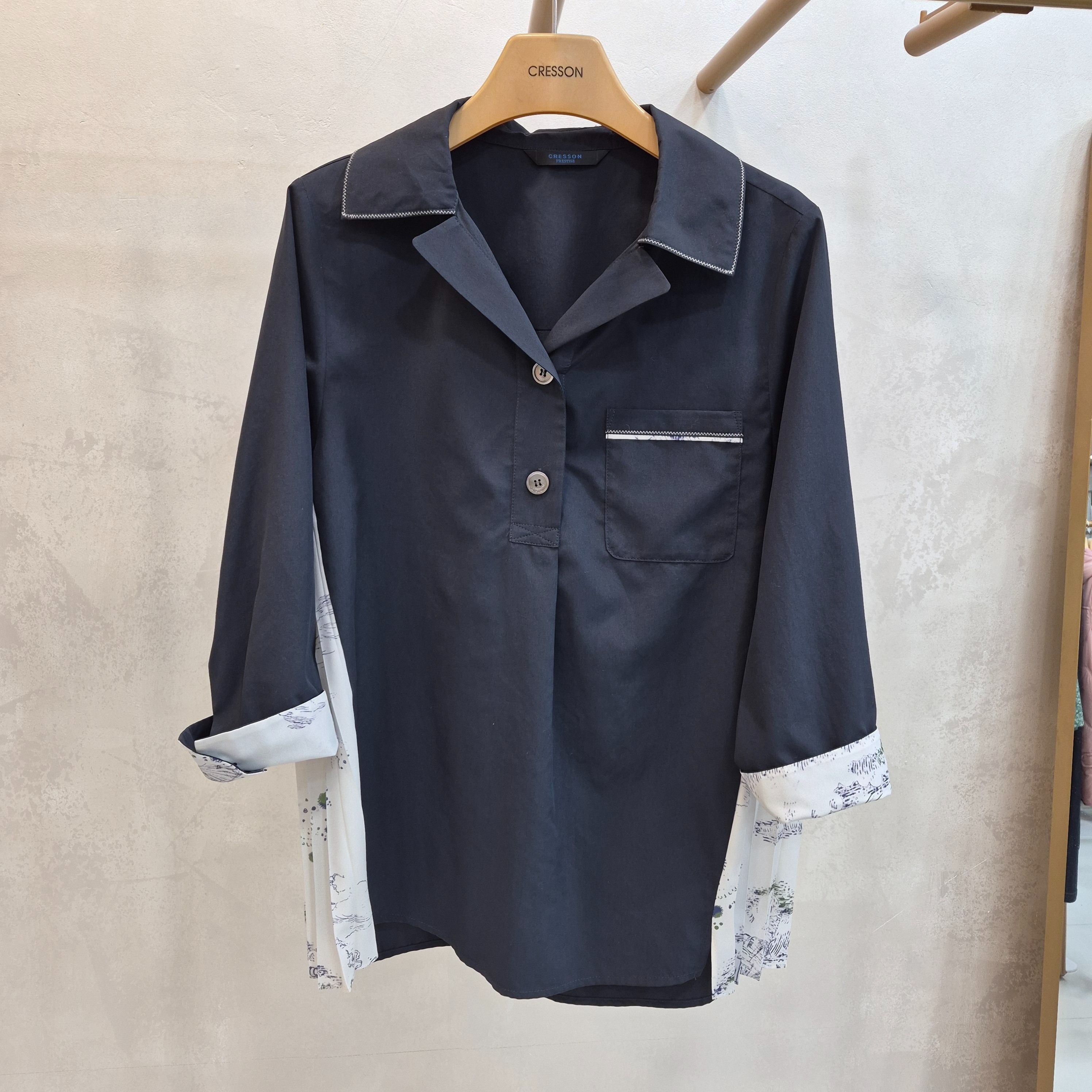 크레송 브이카라넥 옆셔링 블라우스MDCMBA61A_DG