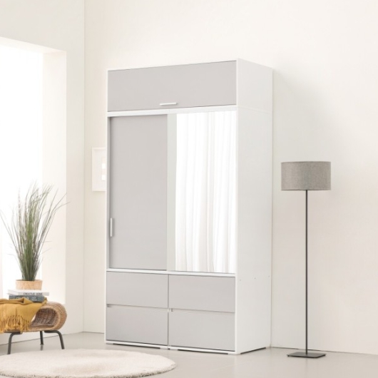 동서가구 큐브 서랍형 거울 뎀퍼 옷장+상부장 1200