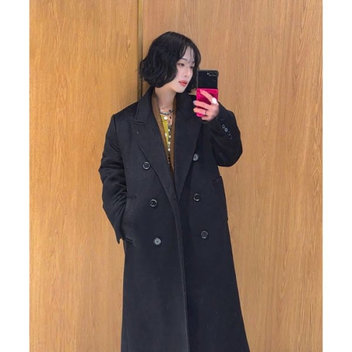 제너럴아이디어 GENERAL IDEA 더블 브레스티드 울 롱코트 BLACK / WBE3L10507 WBE3L10507BK 585361 B.._이미지