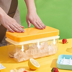 푸쉬다운 실리콘 얼음트레이+얼음통+스쿱 세트/냉장고 냉동실 커피 아이스 메이커 틀 만들기 보관통