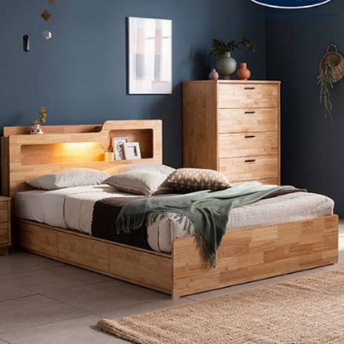 잉글랜더 파파야 원목 3단 수납 LED침대 Q (매트별도)