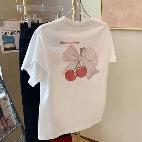 패션라인 BL10263_체리반팔티/반팔티/러블리룩/리본포인트/프린팅티셔츠/여름코디