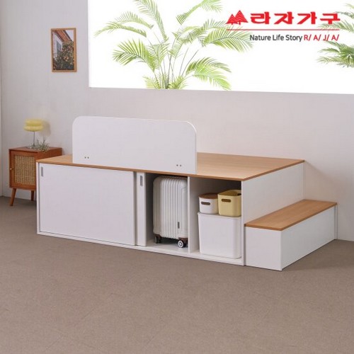라자가구 비바 메가 수납 슬라이딩 침대 SS+가드+계단 (본넬스프링)_이미지