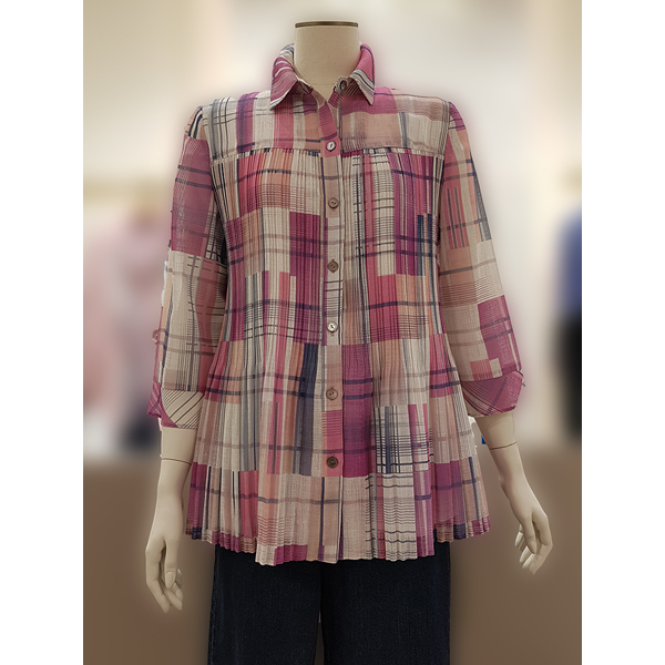 리본 체크무늬 주름 블라우스 RE6-GB450_이미지