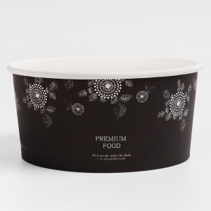 해피팩 1500cc 일회용 포장 그릇 블랙꽃 종이용기 1박스 300개