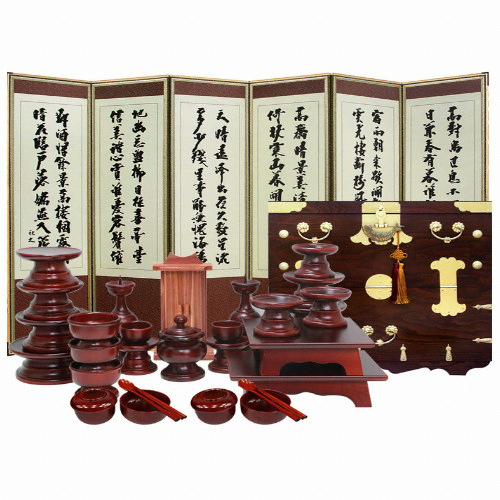 박씨상방 남원 오리목 실용제기 (향나무지방틀) 33P (+제기함(버선반닫이)+병풍(진주비단))_이미지