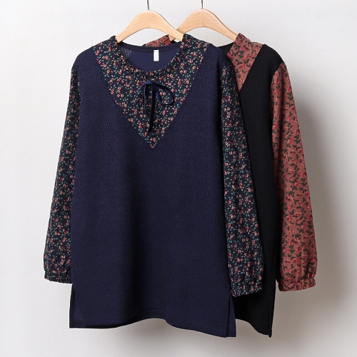 나야홍 빅사이즈티 B745L601 꽃벨벳퍼프트임롱니트 MN