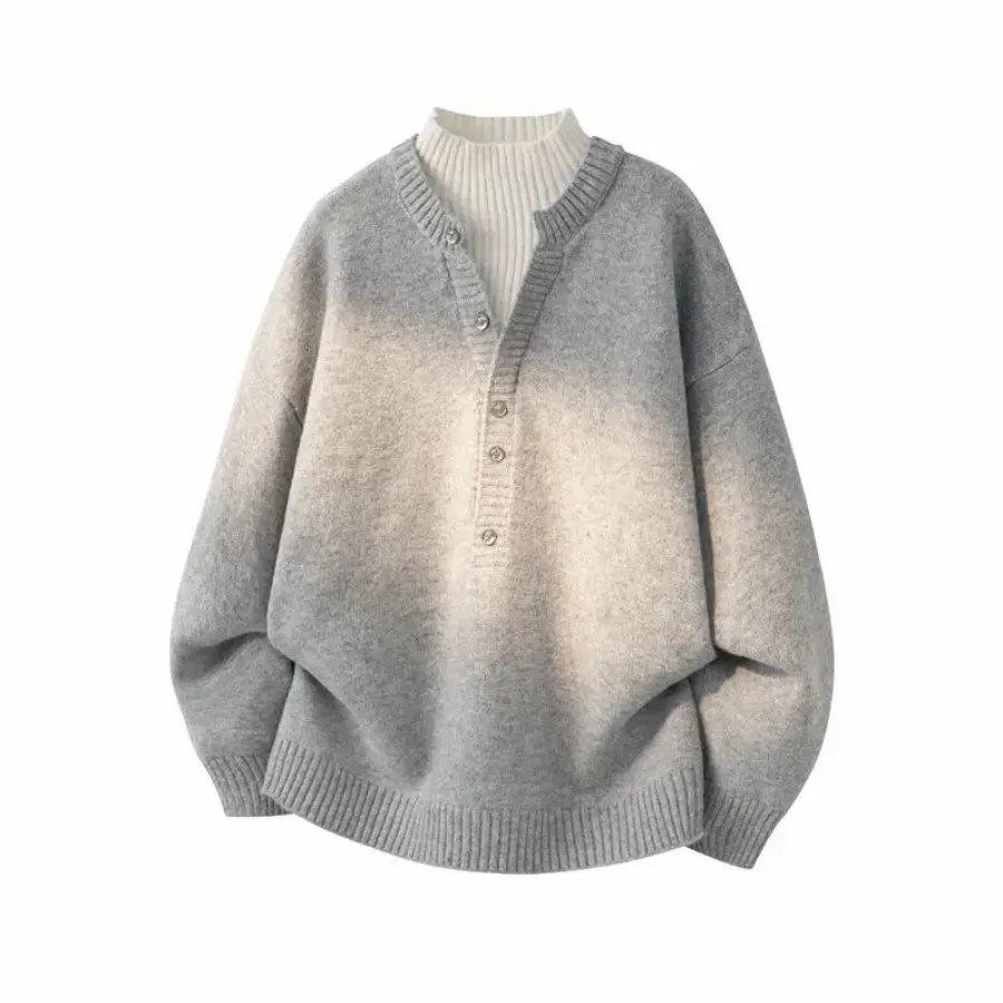 남성 럭셔리 브이넥 인조 투버튼 가디건 그레이 터틀넥 긴팔 니트 기모 풀오버 C03Z1G ible2