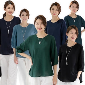  우일 여성 인견 무지 7부 블라우스 티셔츠 엄마 아줌마옷 상의