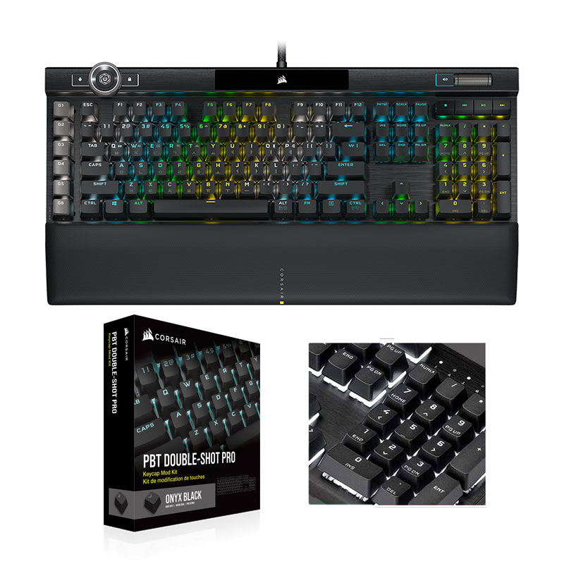 CORSAIR K100 RGB MX SPEED 한글+PBT Double-shot Keycaps Pro (은축, 블랙)_이미지