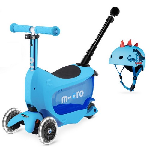 마이크로킥보드 미니 투고 디럭스 플러스 LED+푸쉬바 세트+공룡 헬멧 세트