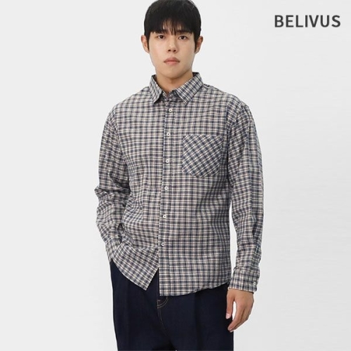 빌리버스 남자 데일리 셔츠 가을 환절기 체크 오버핏 남방 VOP175