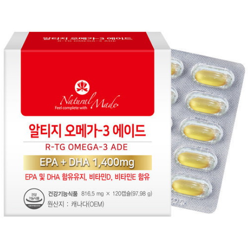내츄럴플러스  네추럴메이드 알티지 오메가3 에이드 120캡슐 (1개)