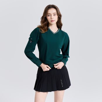  챌린저 스트레치 소매포켓 V넥 블루종 우븐탑 CHE3WWT5746DN