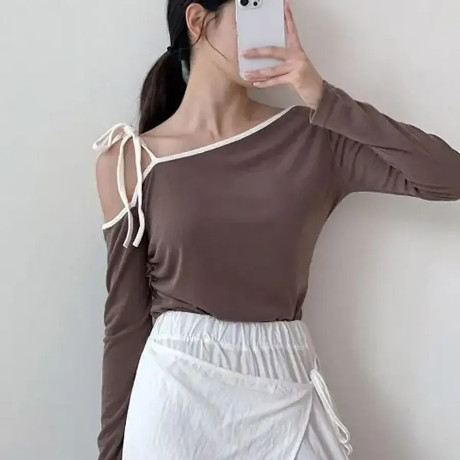 아이우먼 리본끈오프숄더티셔츠 ALV175M_이미지