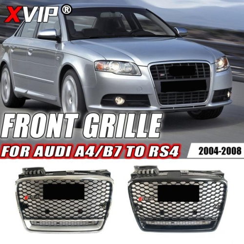 아우디 XVIP 크롬 실버 및 광택 블랙 프론트 범퍼 그릴 A4 B7 2004-2008 RS4 스타일 그릴 콰트로 포함 어퍼