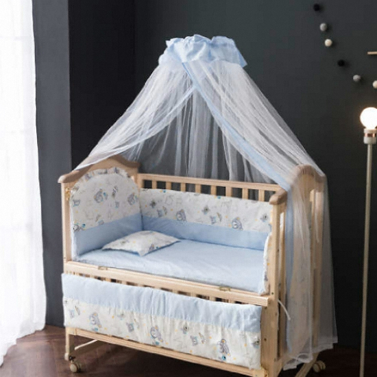 쁘띠라뺑 도모 아기 침대+침구+토퍼+베개+캐노피_이미지