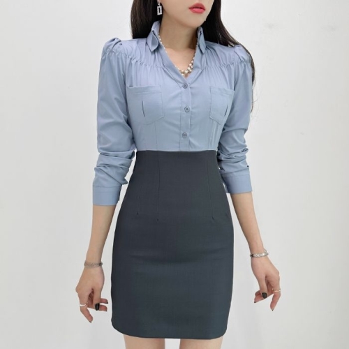 금찌 나르샤 배색 원피스 ST7188D_이미지