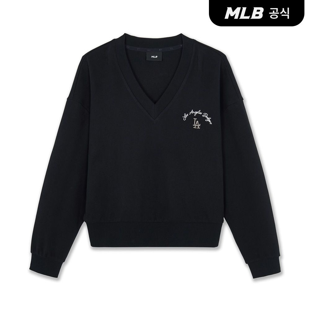 MLB 여성 베이직 브이넥 맨투맨 LA Black 3FMTB0664-07BKS_이미지