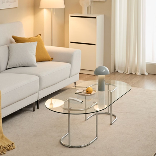 크라운퍼니쳐 클린 강화유리 타원형 거실테이블 1000