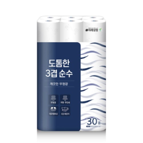 미래생활 잘풀리는집 도톰한 3겹 순수 27m (30롤) (2팩)
