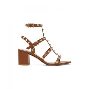 발렌티노 Garavani Tan Rockstud Heeled Sandals 529015