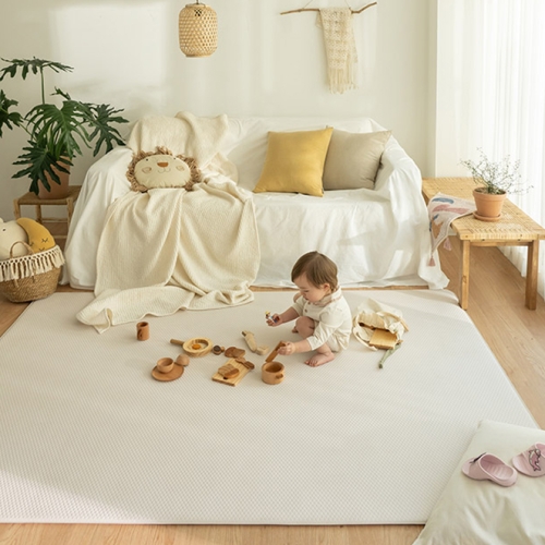 데코뷰 베이지 솔리드 양면쿠션 거실매트 L 200x140x1.4cm (1개)_이미지