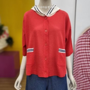 베네통 버섯 자수 후드 니트가디건 BAKCA5531 RD_이미지