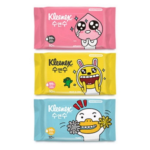 크리넥스 X 카카오프렌즈 수앤수 실키소프트 물티슈 리필형 10매 (36팩)_이미지
