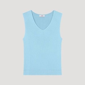 리브 브이넥 슬 리스 니트 탑 TSKPOO62520