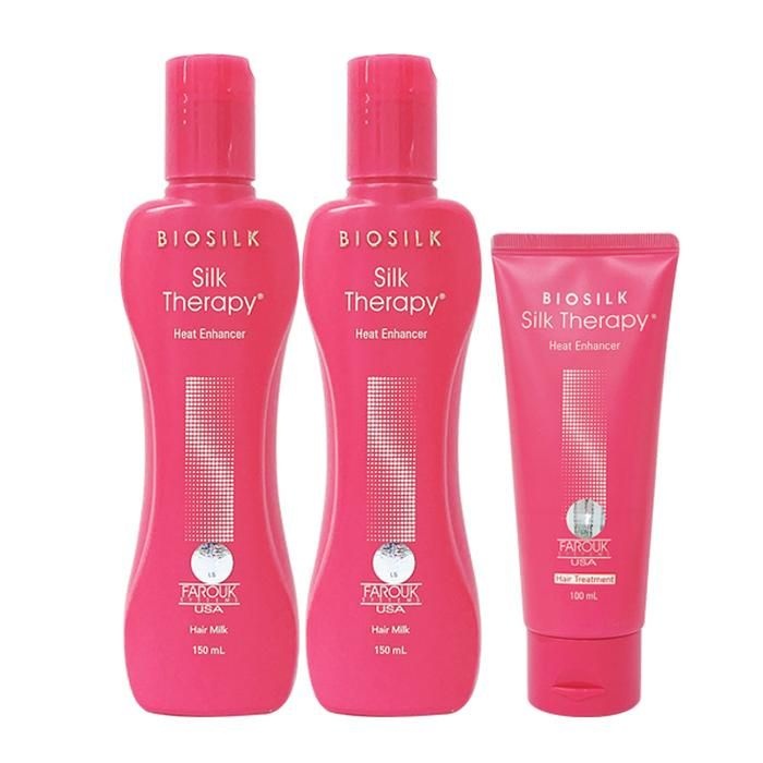 실크테라피 히트 인핸서 헤어밀크 150ml 2개+트리트먼트 100ml 3종세트